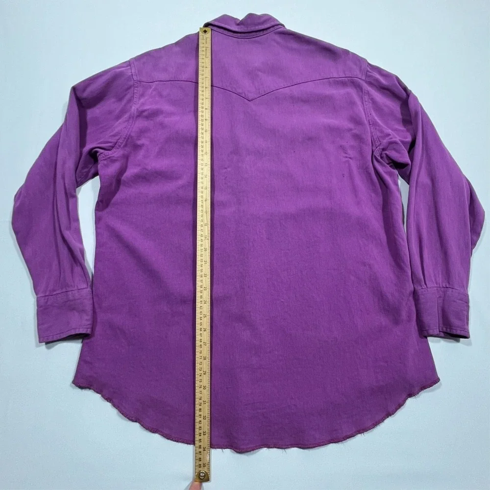Vintage 90s Wrangler Western Pearl Snap Brushpopper X-Long Tails‎ Shirt XL READ